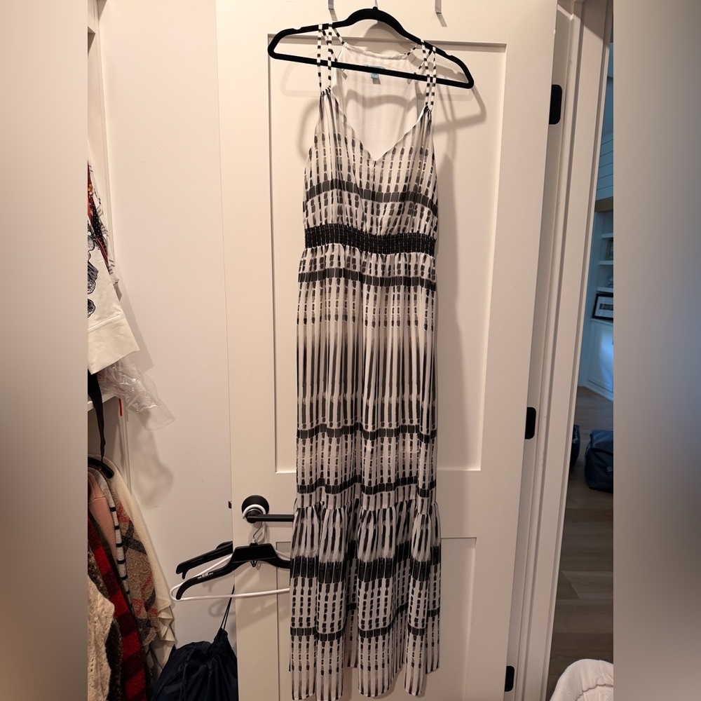 Elegant Black and White Striped Maxi Dress